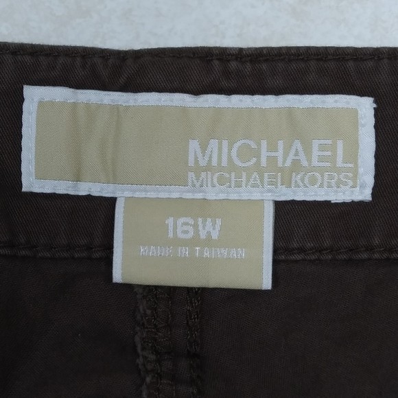 MICHAEL Michael Kors Brown Cargo Pants Women Size 16W Long Tall Stretch 8 Pocket - Picture 3 of 9